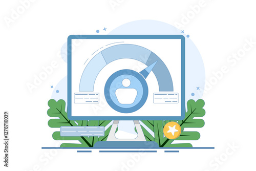 Performance data analysis concept, Marketing data research, investment report, marketing study, audition service. Flat vector illustration on background.