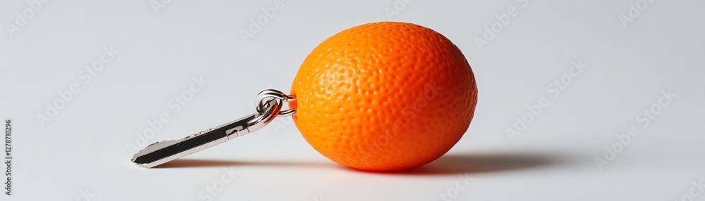 Miniature orange with a keychain on a white isolated background. Miniature orange with a keychain on a white isolated background.