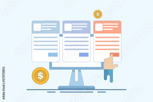 Concept of Selling online subscriptions, Selling products and services with subscription packages, Earn money online. Sell packages to increase revenue with website maintenance packages for clients.