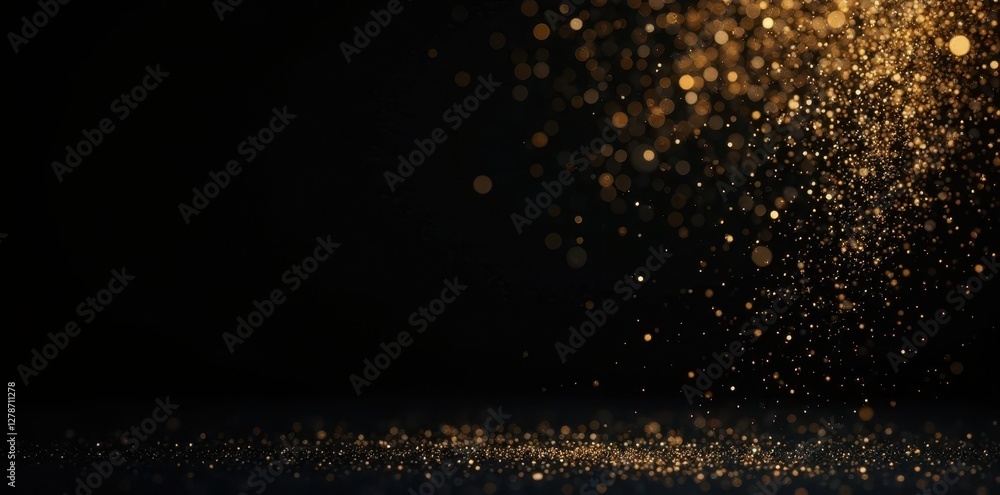 Elegant black backdrop with shimmering gold dust , illustration, backdrop Elegant black backdrop with shimmering gold dust , illustration, backdrop