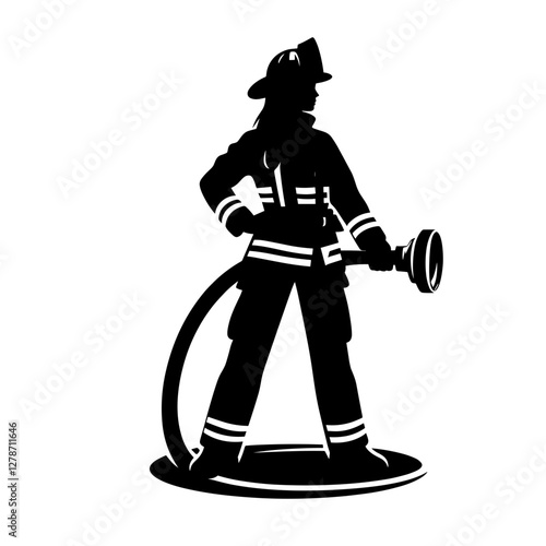 Female firefighter holding hose silhouette
