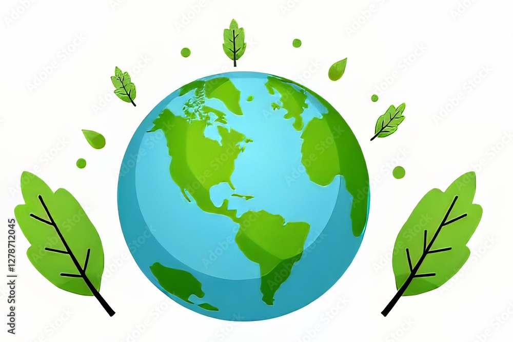 Earth Day Globe with Green Leaves - Environmentally Friendly Planet Earth Day Globe with Green Leaves - Environmentally Friendly Planet