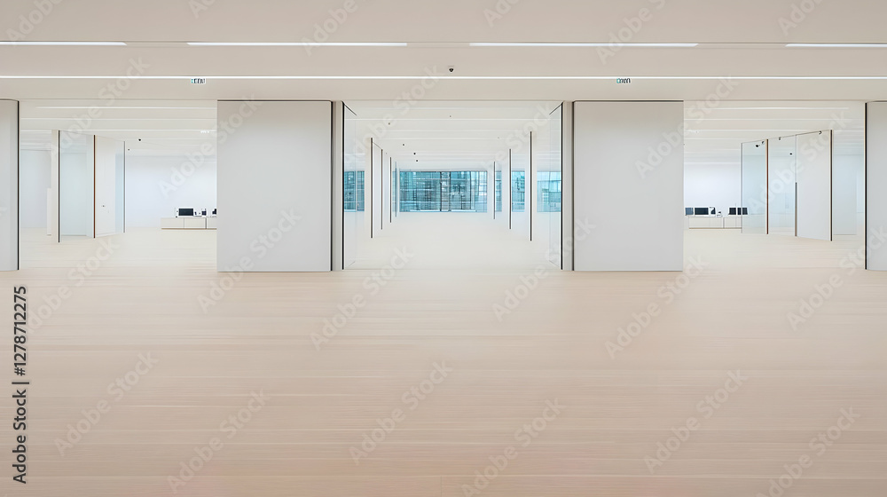 Fototapeta premium Modern Office Interior Light Wood Floor Realistic Image