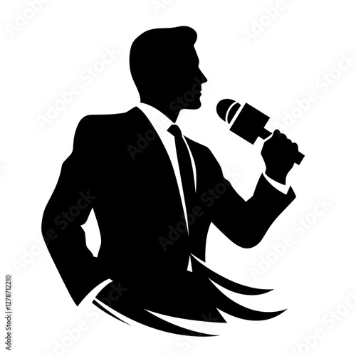 Male news reporter with microphone silhouette