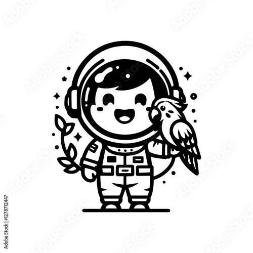 astronaut and parrot logo design