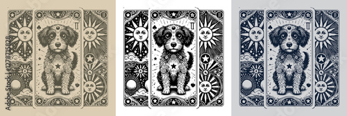 mystical dog vector playing card tattoo design