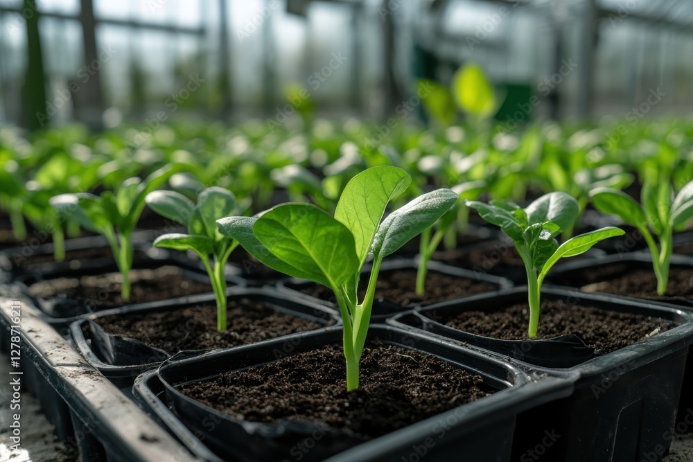 The image captures a vibrant array of young plants growing in a greenhouse, showcasing the nurturing environment essential for their healthy development. The image captures a vibrant array of young plants growing in a greenhouse, showcasing the nurturing environment essential for their healthy development.