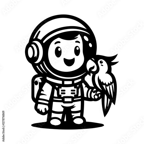 astronaut and parrot logo design