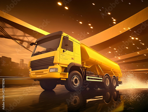 Yellow Tank Truck 3D Illust...