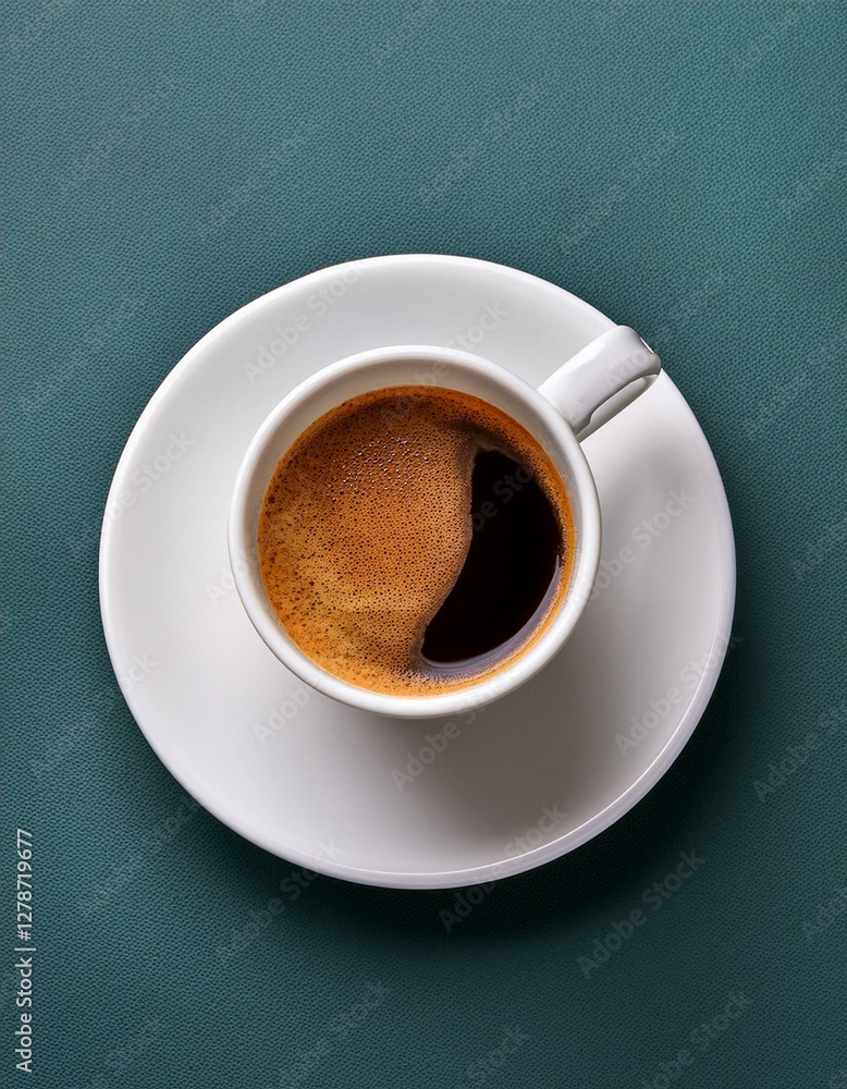 Cup of aromatic hot coffee on color background, top view. Generated image Cup of aromatic hot coffee on color background, top view. Generated image