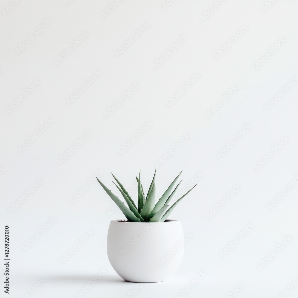 Minimalist succulent in white pot, studio shot, for home decor Minimalist succulent in white pot, studio shot, for home decor