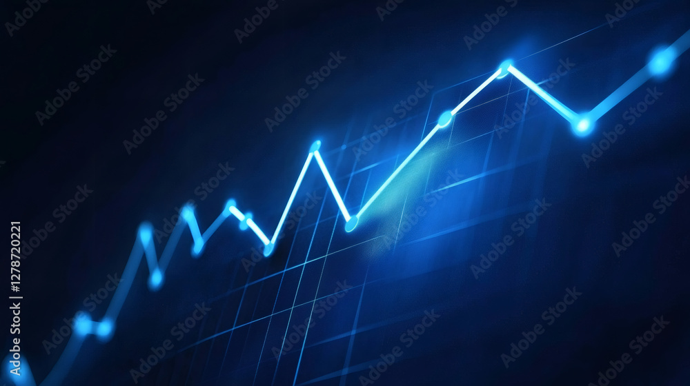 Luminous blue financial graph displaying upward trajectory, representing economic performance and investment growth on digital display Luminous blue financial graph displaying upward trajectory, representing economic performance and investment growth on digital display