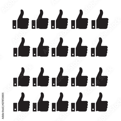 Thumbs up icons, black silhouettes, white background 