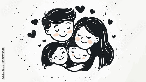 Family portrait of happy mother, father and children. Family hugs illustration