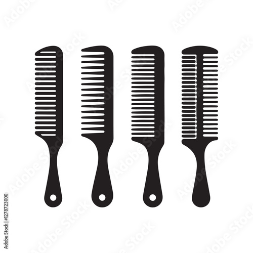 Black and white, hair combs, grooming tools, variety of comb styles, minimalist design 