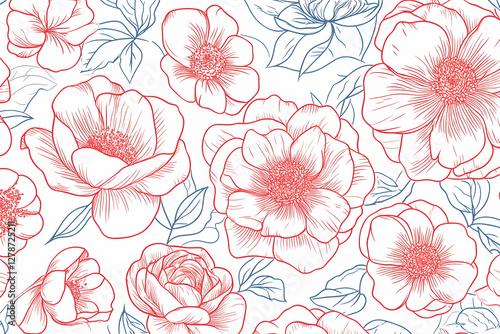 Red and Blue Floral Illustr...