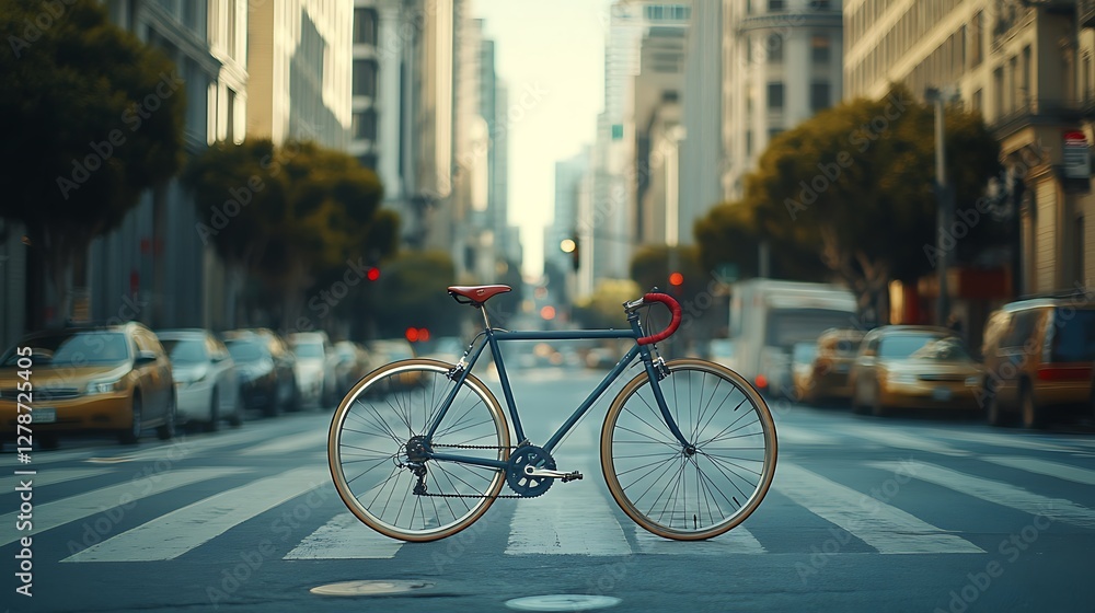 Fototapeta premium Bicycle on City Street for Eco-Friendly Transport