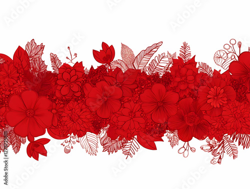 Red Floral Illustration Border