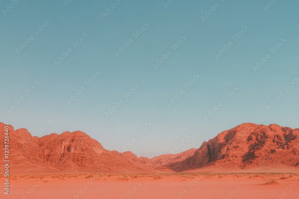 Fototapeta premium Vibrant desert landscape features striking red mountains under c