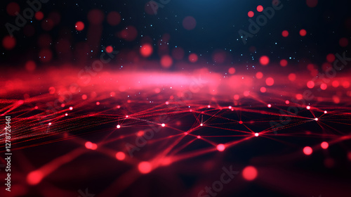 Digital plexus network connecting lines and dots forming in a red abstract cyberspace over dark background