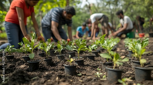 People Engaged in Planting Saplings in a Green Environment