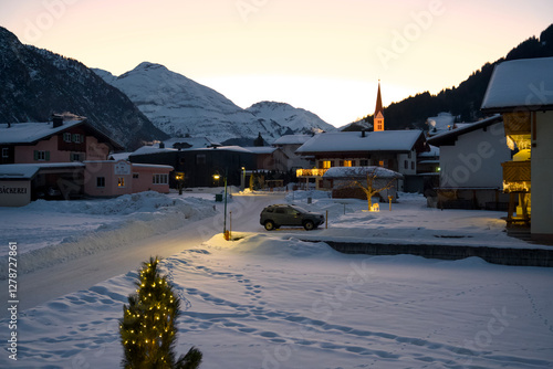 Wallpaper Mural holzgau, lech valley, austria, mountain village, snow-covered, winter, early evening, sunset, twilight, alpine, scenic, serene, cold, frosty, picturesque, idyllic, remote, peaceful, cozy, traditional, Torontodigital.ca