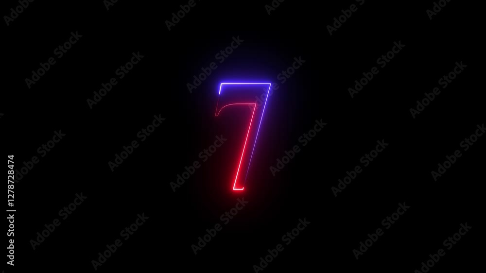 Neon number 7 on black background 4K animation. Neon dial number 7 glowing animation. 4K neon number 7 Neon number 7 on black background 4K animation. Neon dial number 7 glowing animation. 4K neon number 7