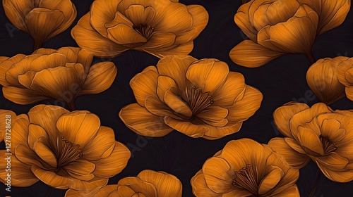 Golden Floral Illustration,...