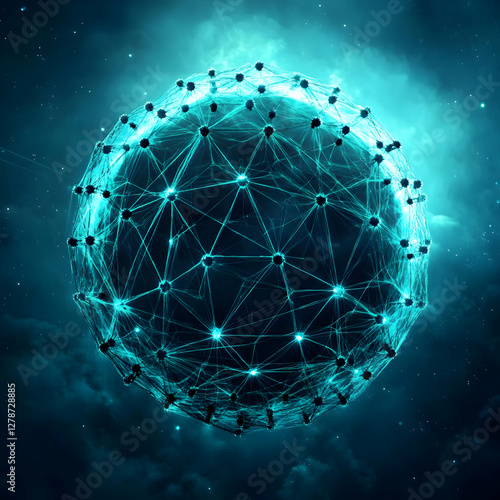 Teal Network Sphere 3D Illu...