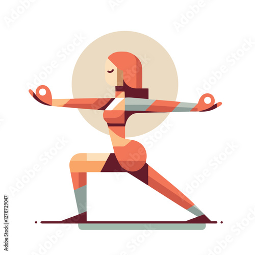 Minimal vector UI illustration girl doing yoga pose fitness Virabhadrasana II