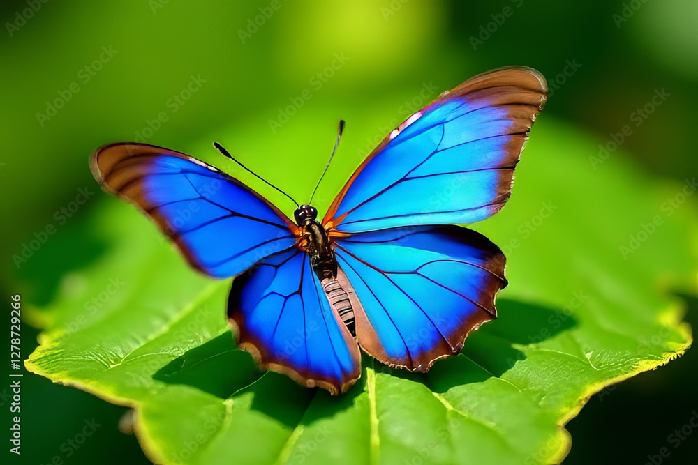 Vibrant Blue Butterfly on a Lush Green Leaf Vibrant Blue Butterfly on a Lush Green Leaf