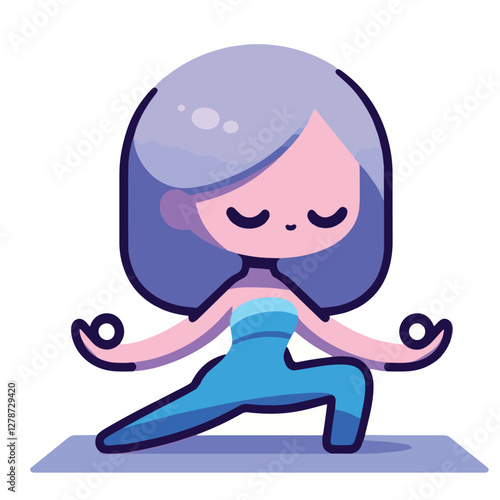 Minimal vector UI illustration girl doing yoga pose fitness Virabhadrasana II