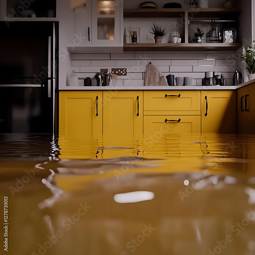 Flooded Kitchen 3D Illustra...