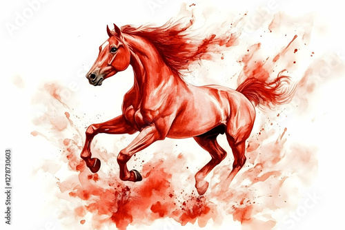 Red Horse Watercolor Illust...