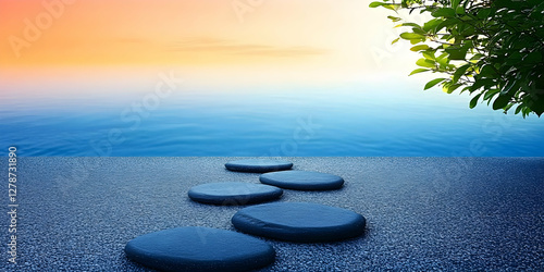 Serene Sunset Stones 3D Ill...