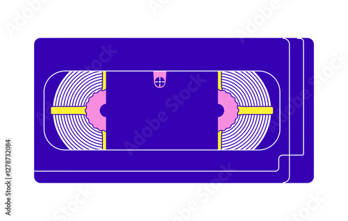 VHS tape retro aesthetic 2D cartoon object. Old cassette. Physical media analog. Videotape, videocassette. Pop culture. 90s movies isolated element flat vector clipart on white. Spot illustration