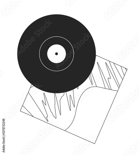 Vinyl record artistic sleeve black and white 2D line object. Physical media. Music nostalgia and classic records. Retro lp disc isolated clip art vector outline item. Monochromatic spot illustration