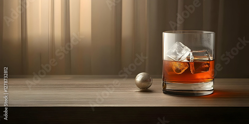 Whiskey Glass with Ice Cube...