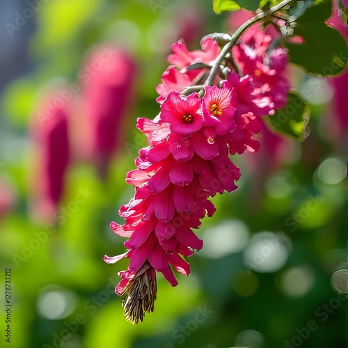 Vibrant Pink Flowers in a Cluster, Close-Up of Hanging Blooms