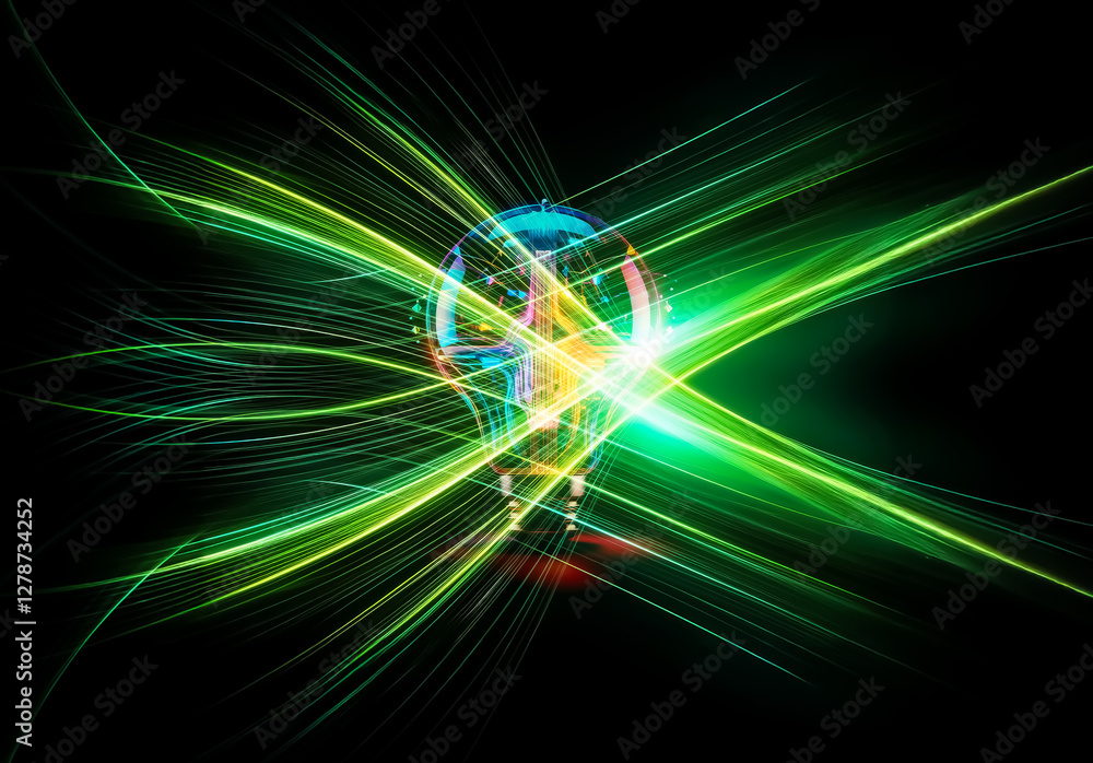 Glowing lightbulb with vibrant colorful lines inside on a dark background. Abstract design representing idea generation and innovation. Glowing lightbulb with vibrant colorful lines inside on a dark background. Abstract design representing idea generation and innovation.