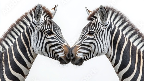 Two Zebras Touching Heads Close Up Wildlife Photo