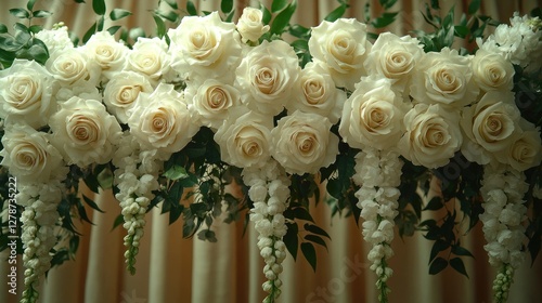 Elegant cream roses floral backdrop for wedding photo