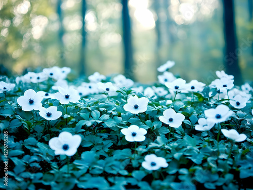 White Flowers in Forest Ill...