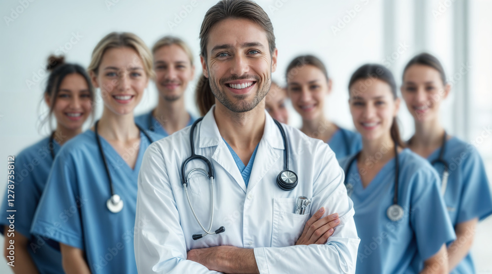 Confident Medical Team Led by Professional Doctor Showcasing Healthcare Excellence Confident Medical Team Led by Professional Doctor Showcasing Healthcare Excellence