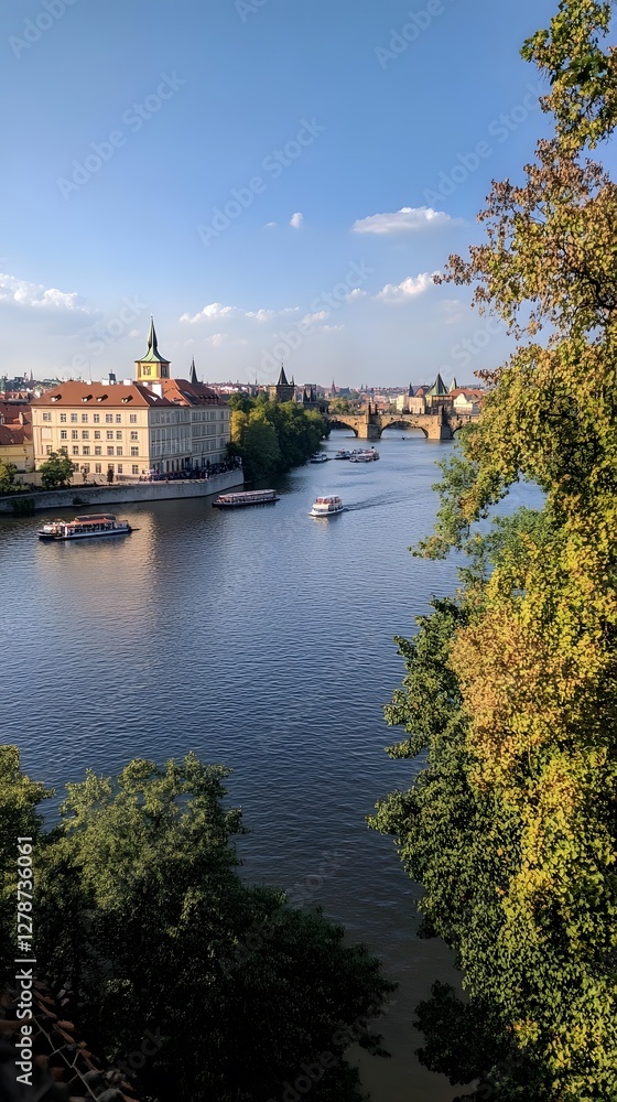 Naklejka premium A panoramic view of the Vltava Bridge in Prague 