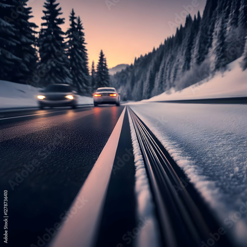 Winter Road Sunset Illustra...