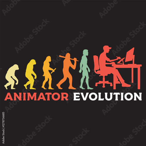 animator Evolution illustration, Human Evolution Silhouette Design, evolution of man T-shirt vector