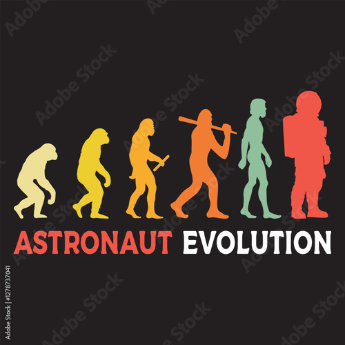 astronaut Evolution illustration, Human Evolution Silhouette Design, evolution of man T-shirt vector