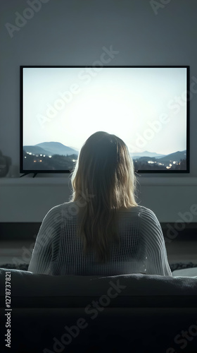 Woman Watching Landscape TV...