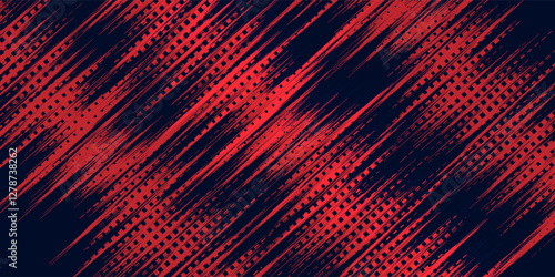 Red halftone dots blue color pattern gradient grunge texture background. Dot pop art comic sport style vector illustration